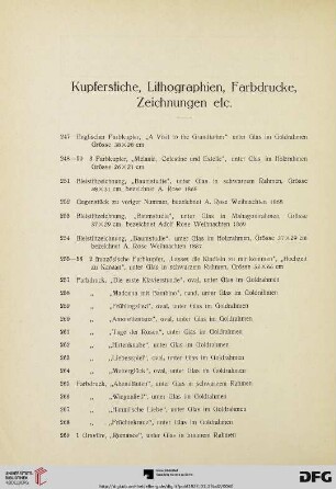 Kupferstiche, Lithographien, Farbdrucke, Zeichnungen etc. (Nr. 247-269)