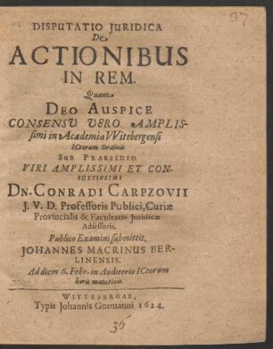 Disputatio Iuridica De Actionibus In Rem