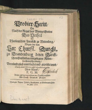Probier-Stein : Anitzo auß den Lateinischen ins Deutsche versetzet ...