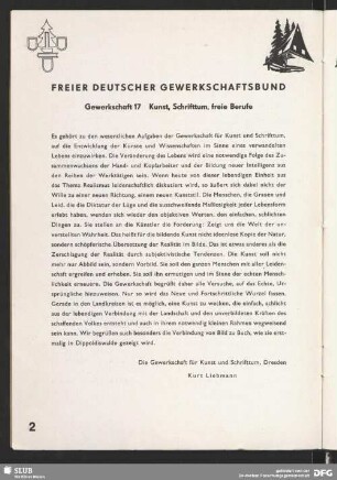 Freier deutscher Gewerkschaftsbund : Gewerkschaft 17 Kunst, Schrifttum, freie Berufe