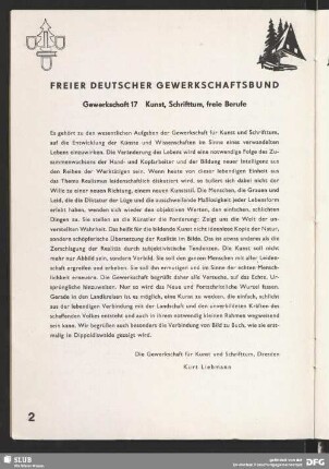 Freier deutscher Gewerkschaftsbund : Gewerkschaft 17 Kunst, Schrifttum, freie Berufe