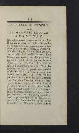 La presence d'Esprit ou Le Mauvais Souper Avanture.
