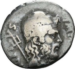 Denar des Sextus Pompeius mit Darstellung eines Tropaion