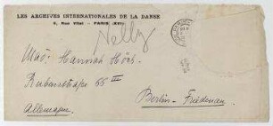Briefumschlag für den Brief von Nelly van Doesburg an Hannah Höch. Paris