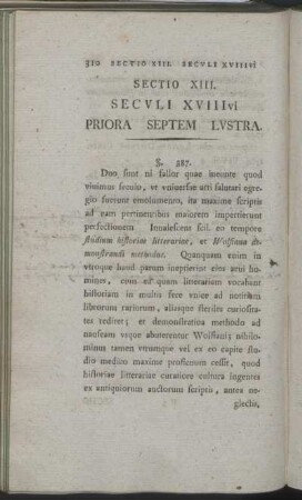 Sectio XIII. Seculi XVIIIvi Priora Septem Lustra