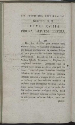 Sectio XIII. Seculi XVIIIvi Priora Septem Lustra