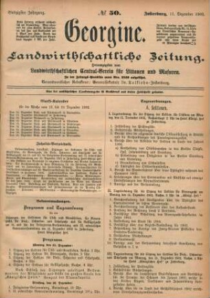 Siebzigster Jahrgang. No. 50. Insterburg, 11. Dezember 1902.