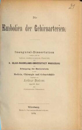 Die Embolien der Gehirnarterien
