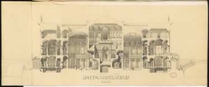 Erweiterung der Museumsinsel, Berlin Schinkelwettbewerb 1882: Museum für Nachklassische Kunst. Schnitt Nord-Süd, 1:125