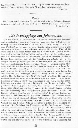 Die Musikpflege am Johanneum.