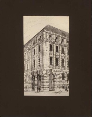 Geschäftshaus der Berliner Handelsgesellschaft, Berlin Erweiterung: Perspektivische Ansicht Französische Str. / Ecke Charlottenstr.