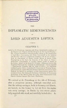 The diplomatic reminiscences of Lord Augustus Loftus, P.C., G.C.B. : 1837 - 1862 ; in two volumes, 2. 1862 - 1879 ; 2