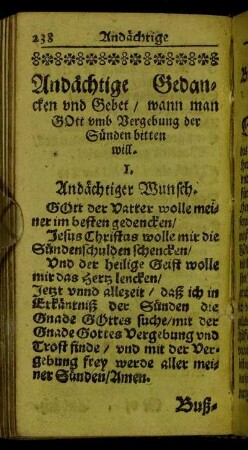 Andächtige Gedancken und Gebet/ wann man Gott umb Vergebung der Sünden bitten will.