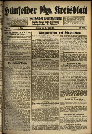 Erste Ausgabe vom Samstag, den 25. April 1931.