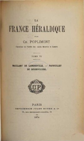 La France héraldique par Ch. Poplimont, 6