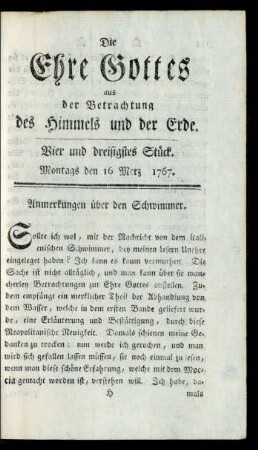 Vier und dreisigstes Stück. Montags den 16 Merz 1767