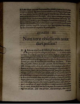 Quaestio III. Num verae obsessionis notae dari possint?