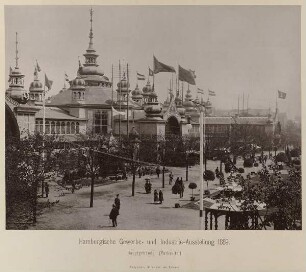 Hamburgische Gewerbe- und Industrieausstellung 1889. Hauptgebäude (Parkseite.)