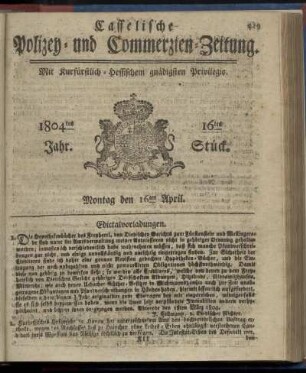 16tes Stueck, Montag den 16ten April 1804