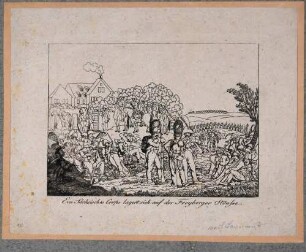 Die Schlacht bei Dresden während der Befreiungskriege gegen Napoleon, ein sächsisches Corps lagert sich auf der Freiberger Straße bei Dresden im August 1813