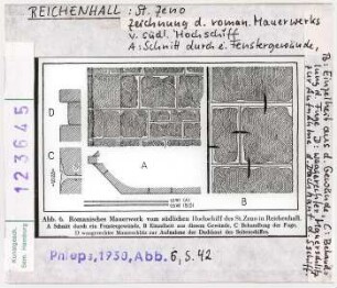 Reichenhall: St. Zeno, Zeichnung des romanischen Mauerwerks vom südlichen Hochschiff