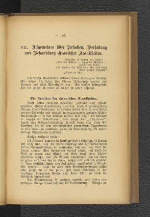 VII. Allgemeines über Ursachen, Verhütung und Behandlung chronischer Krankheiten.
