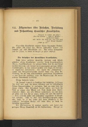 VII. Allgemeines über Ursachen, Verhütung und Behandlung chronischer Krankheiten.
