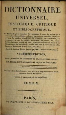Dictionnaire universel, historique, critique et bibliographique ... : Suivie de tables chronologiques ... ; ornée de 1.200 portraits en médaillons, 10. Leak. - Malf
