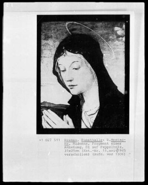 Kopf und Hände einer anbetenden Madonna. Fragment einer Anbetung