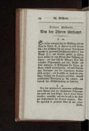 Dritter Abschnitt. Von den Thieren überhaupt.