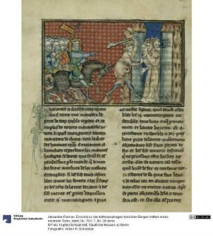Alexander-Roman. Einschluss der Anthropophagen zwischen Bergen mittels eines eisernen Tores
