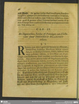 Cap. IV. De Dignitatibus, Juribus & Privilegiis cum Electoratu simul Friderico Bellicoso collatis