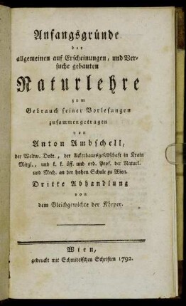 3: Von dem Gleichgewichte der Körper