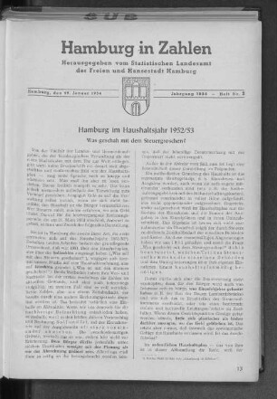 Hamburg im Haushaltsjahr 1952/53 : Was geschah mit dem Steuergroschen?