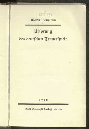 Ursprung des deutschen Trauerspiels