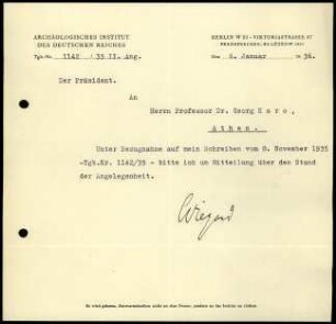 T. Wiegand an G. Karo