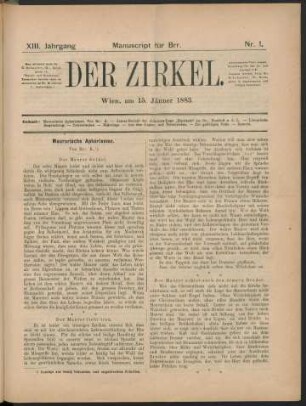 Nr. 1. Wien, am 15. Jänner 1883.