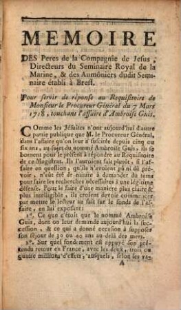 Mémoire des pères Jésuites