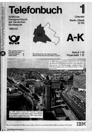 1986/1987: Telefonbuch : das Telefonbuch der Deutschen Telekom AG