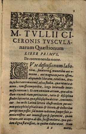 M. Tvllii Ciceronis Tvsculanarvm Qvaestionvm Libri Qvinqve