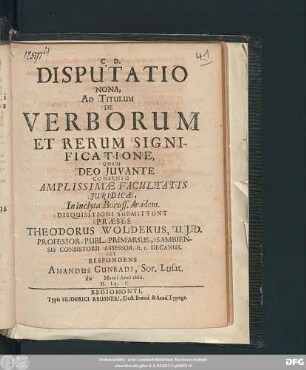 Disputatio Nona, Ad Titulum De Verborum Et Rerum Significatione