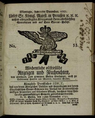 No. 51. Montags, den 20ten December, 1751.