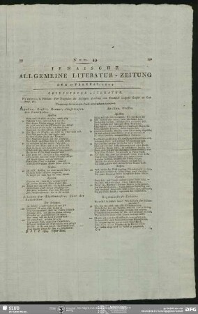 Jenaische Allgemeine Literatur-Zeitung, Nr. 49, vom 27.02.1804, Jena