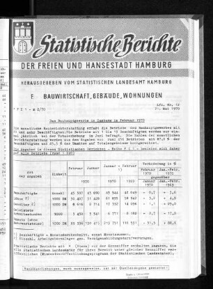 Das Bauhauptgewerbe in Hamburg im Februar 1970 : Lfd. Nr. 12
