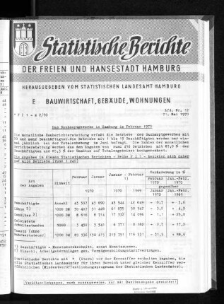 Das Bauhauptgewerbe in Hamburg im Februar 1970 : Lfd. Nr. 12