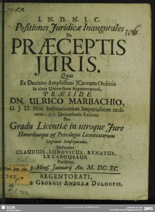 Positiones Iuridicae Inaugurales De Praeceptis Iuris