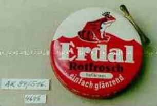 Blechdose mit Deckelheber für Schuhcreme "Erdal Rotfrosch hellbraun ...einfach glänzend"