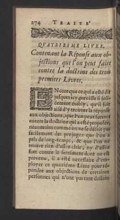 Contenant la Réponse aux objections que l'on peut faire contre la doctrine des trois premiers Livres.