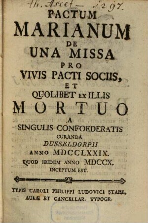 Pactum Marianum de una missa, 1779