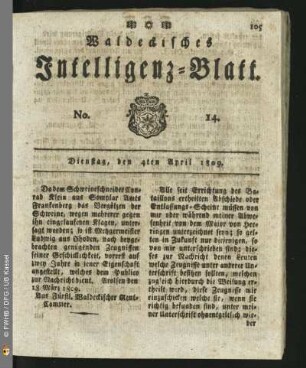 No. 14. Dienstag, den 4ten April 1809